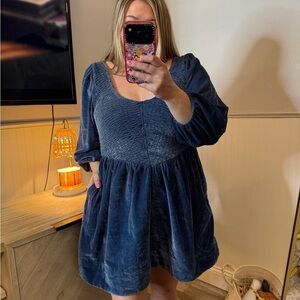 Free People Farrier Blue Velvet Mini Dress Size Large